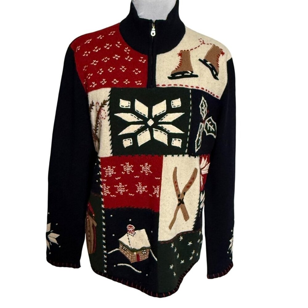 Lambswool Winter Patchwork Sweater Ski Lodge Snow… - image 5